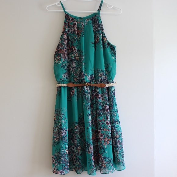 Iz Byer Dresses & Skirts - Teal Floral IZ Byer Belted Elastic Waist Dress